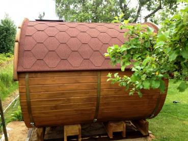 Preview: Saunafass Sauna Garten Haus 46mm Wandstärke mit Schindeln 4-6 Personen