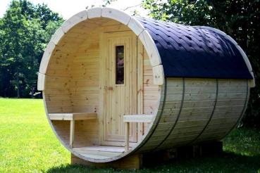 Preview: Saunafass Sauna Garten Haus 46mm Wandstärke mit Schindeln 4-6 Personen
