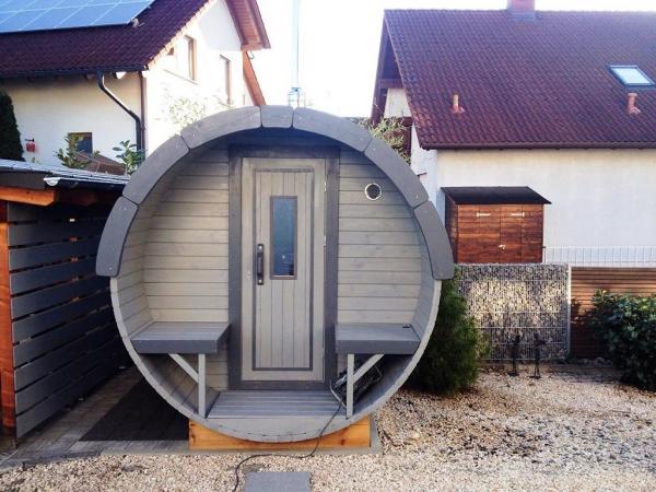 Saunafass Fasssauna Sauna Holzsauna Runde Holz Saunas 6-8 Personen 350cm