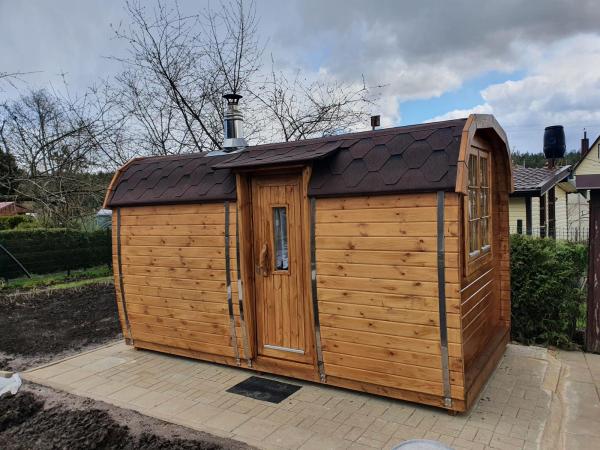 Holzsauna Fass Sauna Garten 46mm Fasssauna mit Schindeln 4-6 Personen
