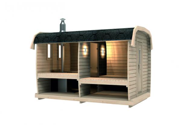 Holzsauna Fass Sauna Garten 46mm Fasssauna mit Schindeln 4-6 Personen